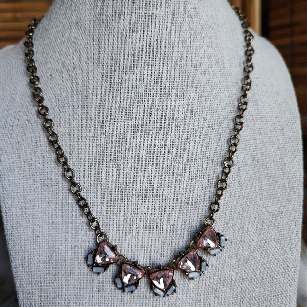 Charming Charlie's Triangle Blush Opaline Baguette Stones Statement Necklace